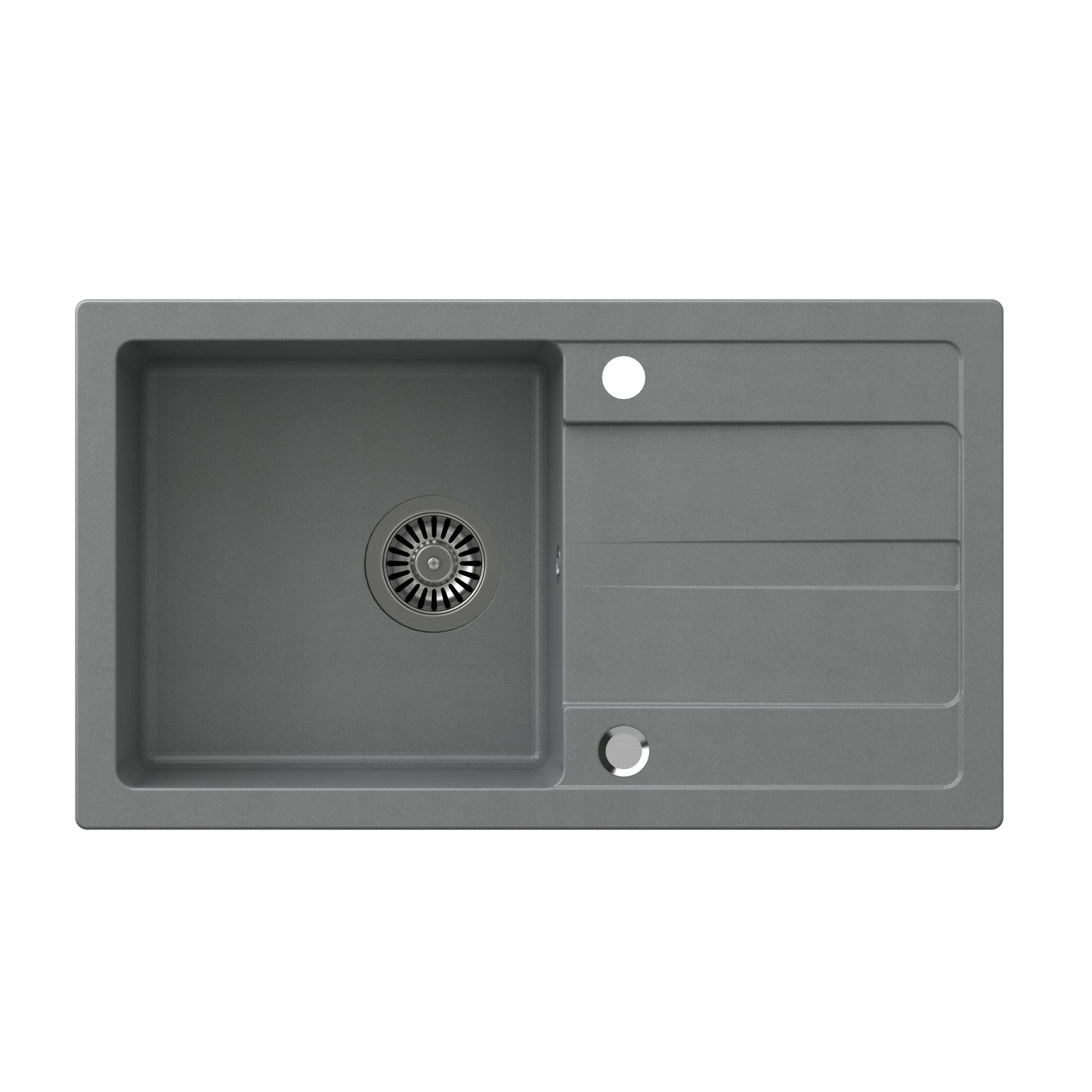 VBChome Fregadero de granito gris 77 x 43,5 cm para empotrar con escurridor moteado reversible + sifón