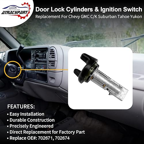 Miniatura 3 de Cilindro de cerradura del interruptor de encendido y cilindros de cerradura de puerta con llaves  Reemplazo para Chevy GMC CK Pickup Suburban Tahoe