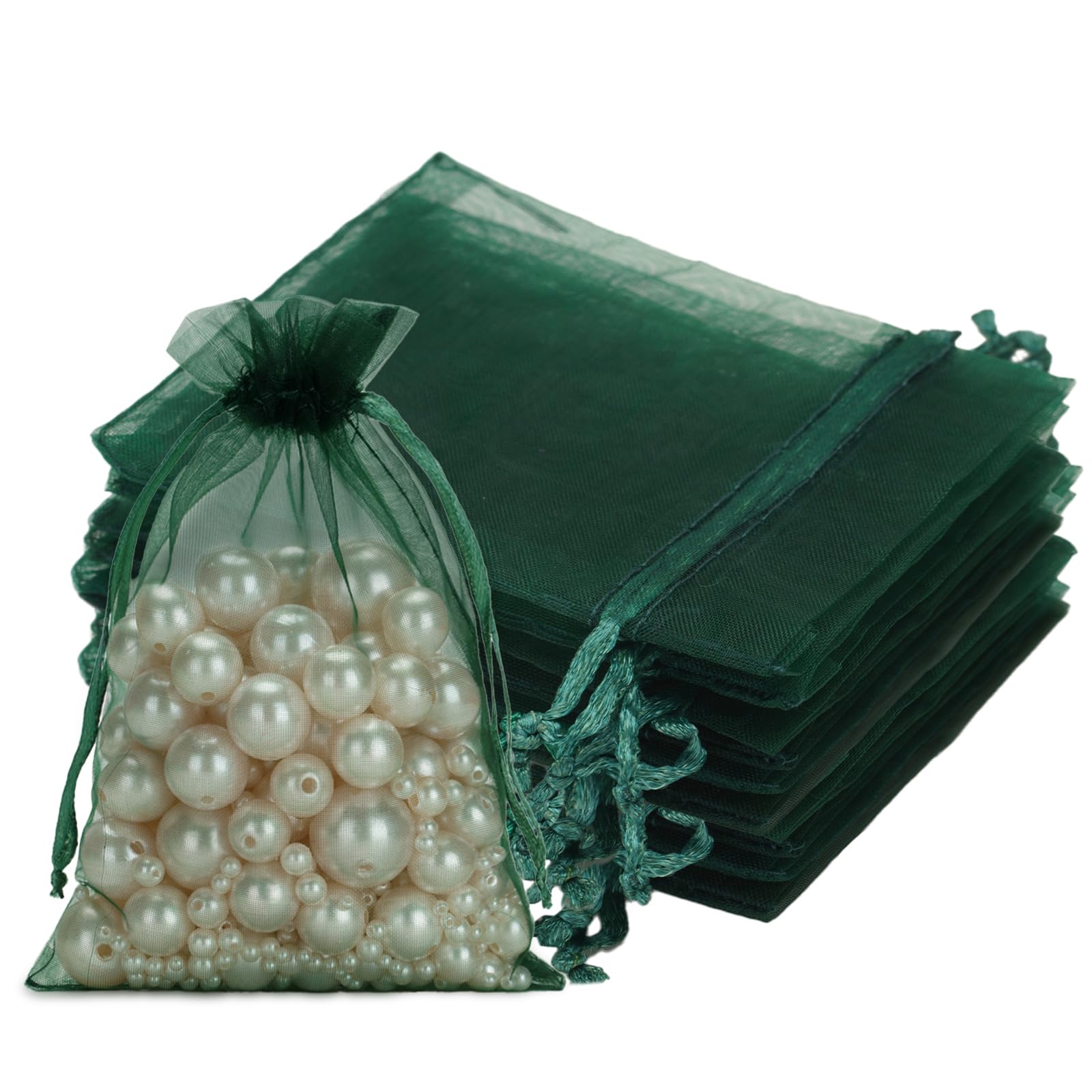 jijAcraft Dunkelgrün Groß Organzasäckchen 13x18cm: Organza Beutel mit Zugban, 50 Stück Tüll Schmucksäckchen, Tüllsäckchen zum Befüllen für Schmuck, Süßigkeiten, Weihnachtsgeschenke