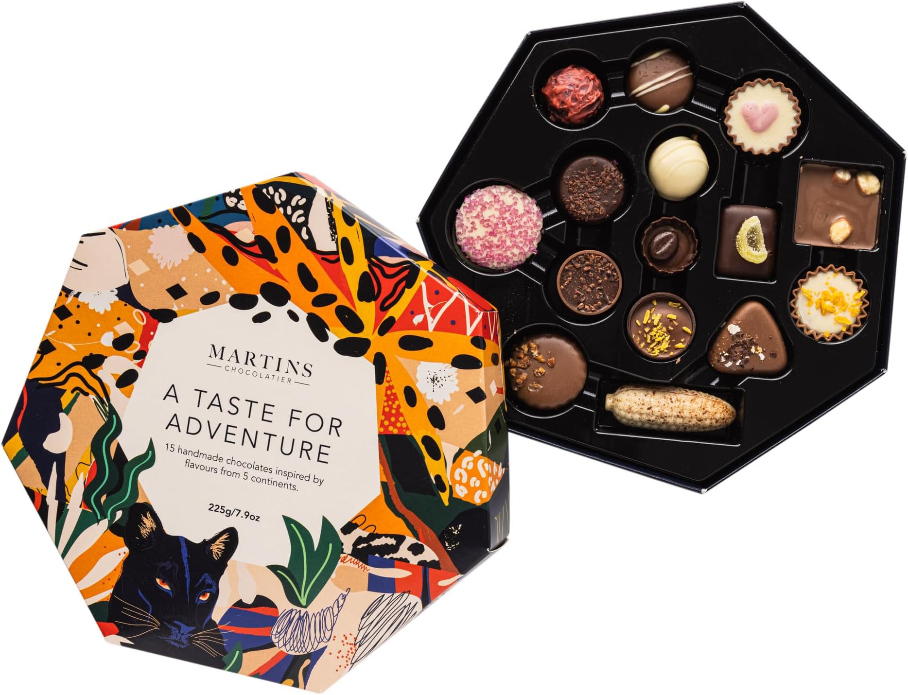 Martin’s Chocolatier A Taste for Adventure - Luxury Chocolate Gift Box, 15 Pieces Milk Dark White Belgian Chocolates Global Flavours, 225g