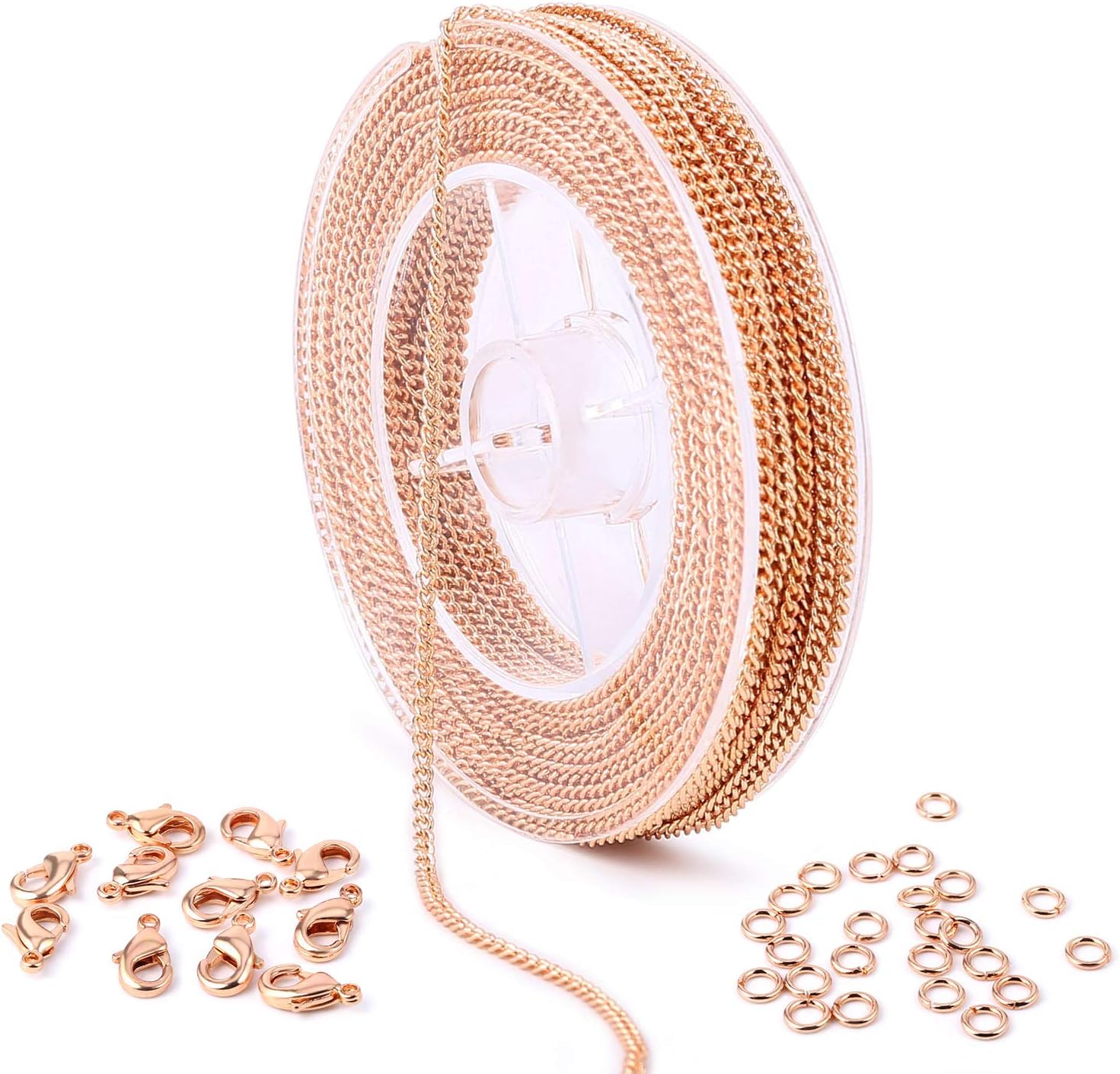33 Feet Rose Gold Plated Solid Brass Curb Link Chain Roll Bulk for Craft DIY Necklace Jewelry Making (Rose Gold)