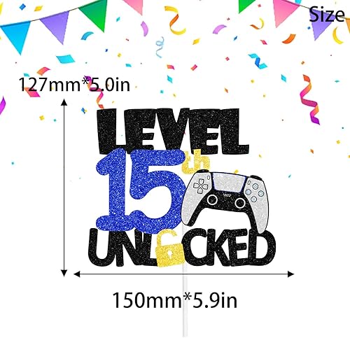 Miniatura 2 de Teen Level Up - Decoración para pastel de feliz cumpleaños, fiesta nocturna de videojuegos para niños o niñas, fiesta de controlador, decoración de