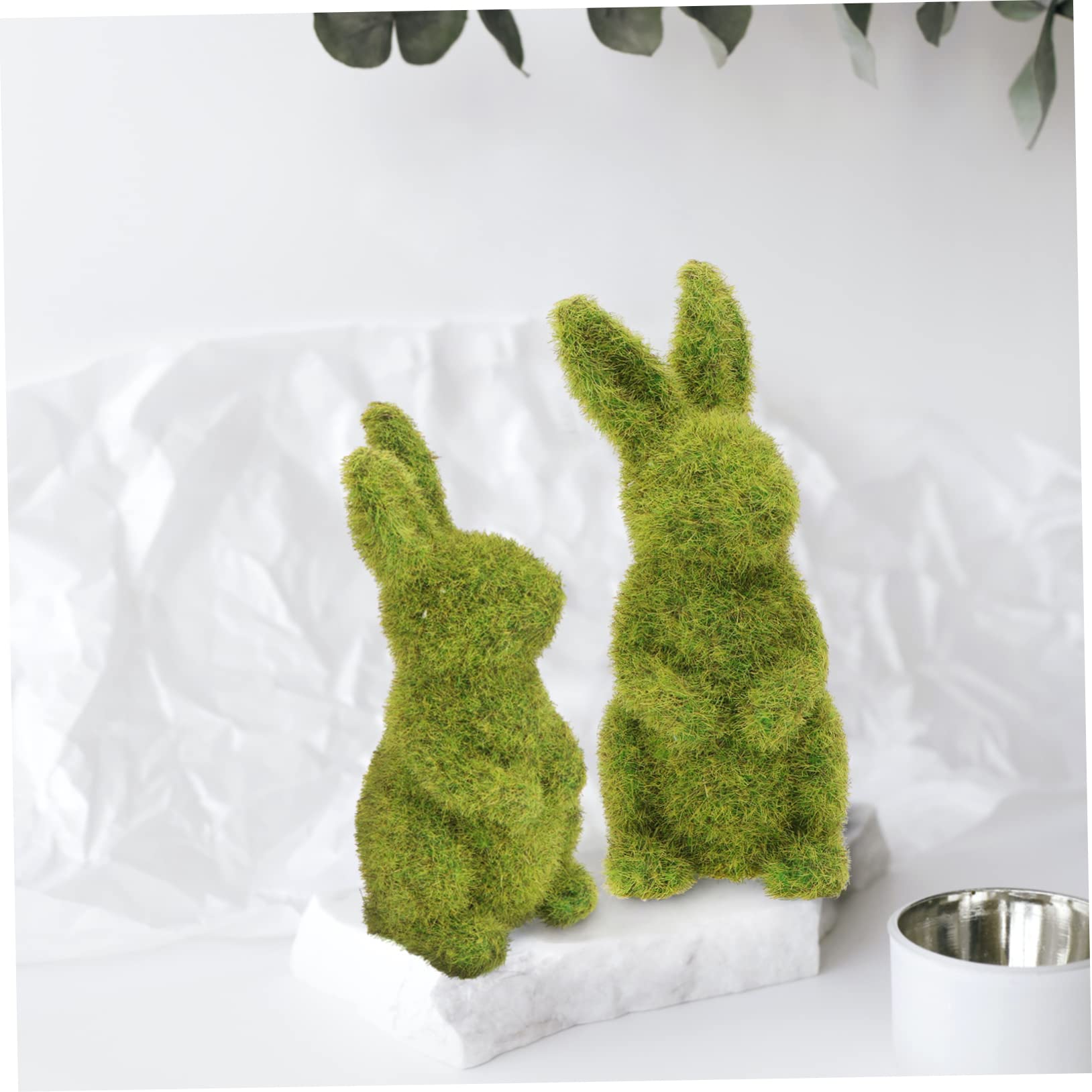 2 Stück Beflockte Osterhasen Dekoration aus Resin Grün für Garten und Wohnraum Frühlingsdekoration Osterschmuck