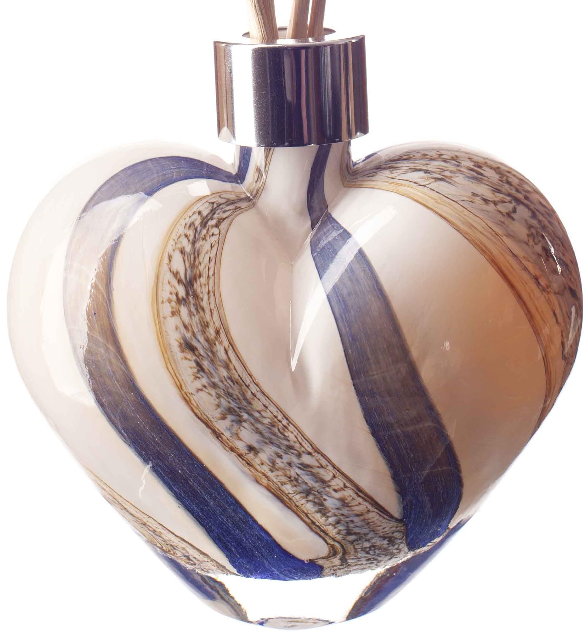 Amelia Art Glass Blue And Brown (Naval Oak) Reed Diffuser Heart In