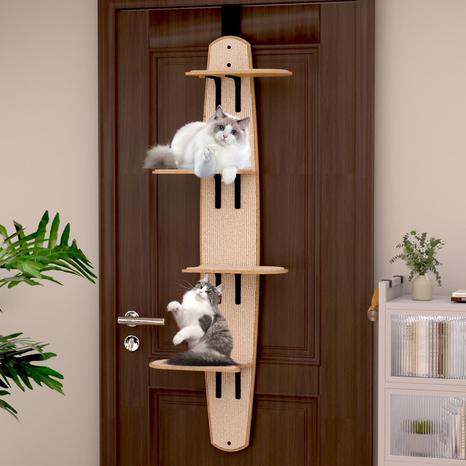 Door Hanging Cat Shelf, Multi Level Door Hanging Cat Tree, 4-Levels Over The Door Cat Tree, Vertical Space for Cats Door Hanging for Indoor Cats (1, Style)