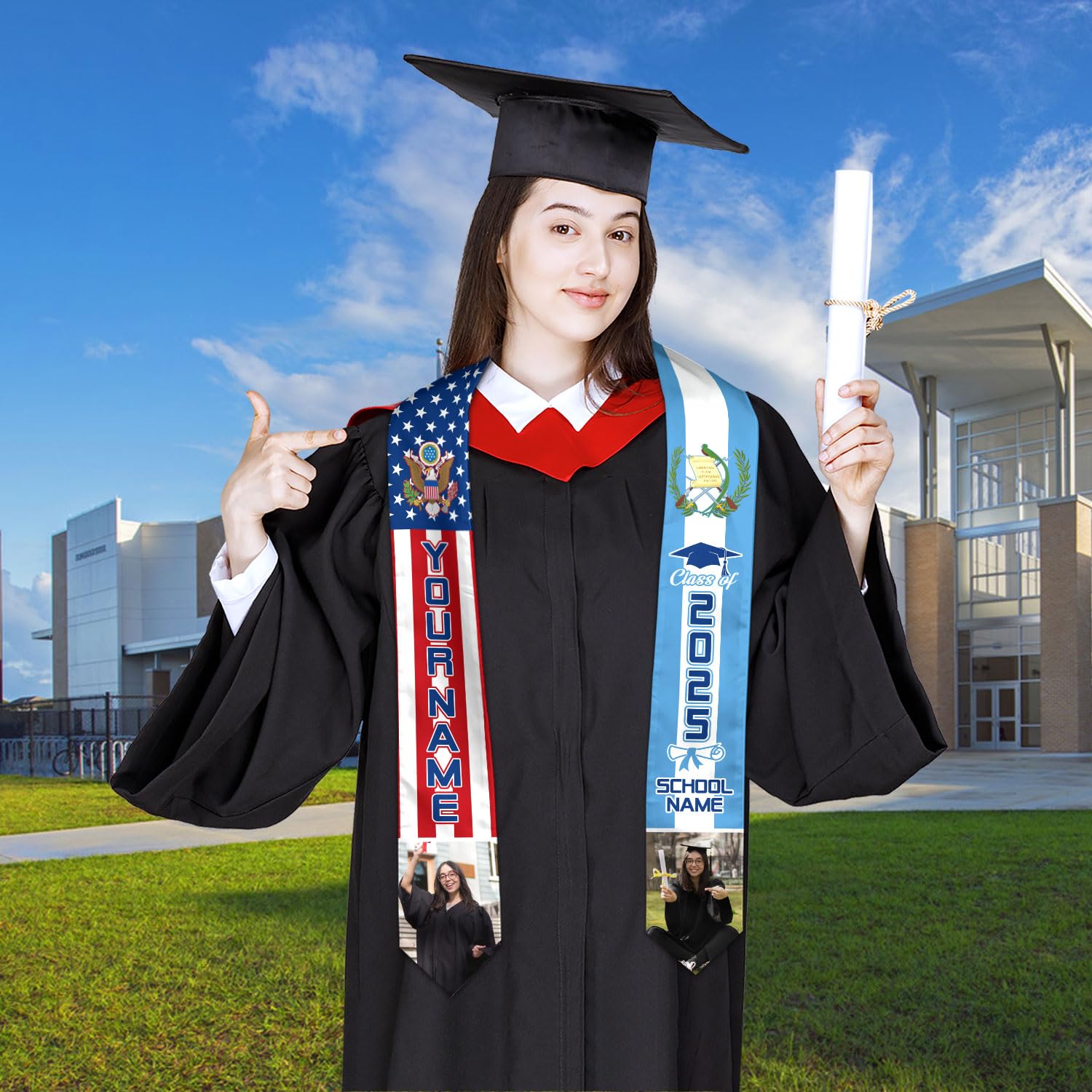 MonkeyVan Personalized Guatemala Graduation Stole, Guatemala American Flag Graduation Sash Guatemalan Grad Stole Class Of 2025 Gtml 2