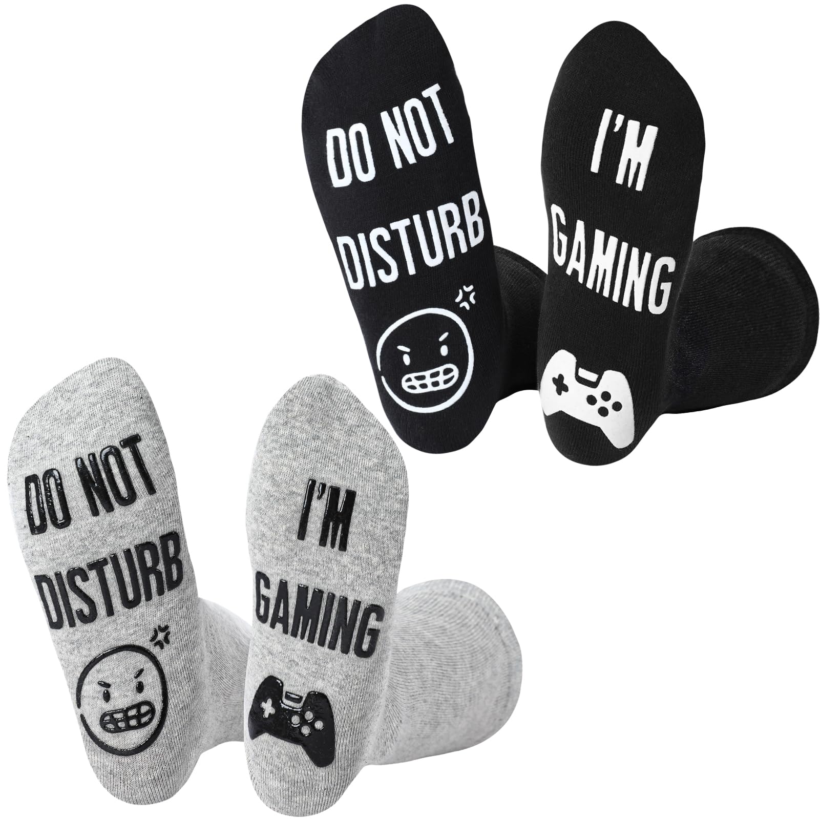 Zuimei 2 Pack Gamer Socks, Funny Calf Socks DO NOT DISTURB I'M GAMING, Novelty Birthday Present for Men Women Game Lovers 37-45