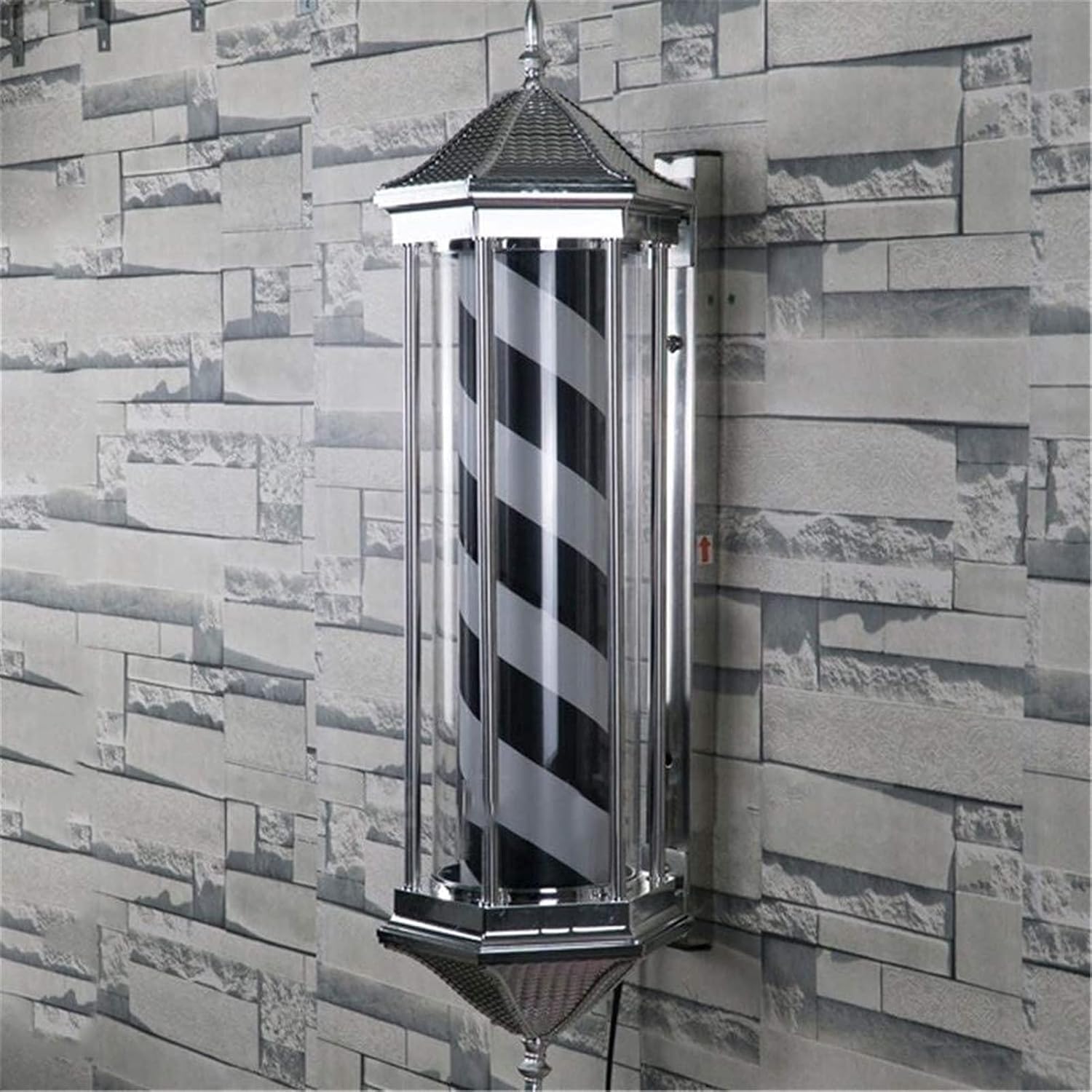 Oświetlenie zewnętrzne LED Solar Security, oświetlenie ogrodzenia, Barber Pole Light, obrotowe i podświetlane, duże, w stylu retro(Nero)