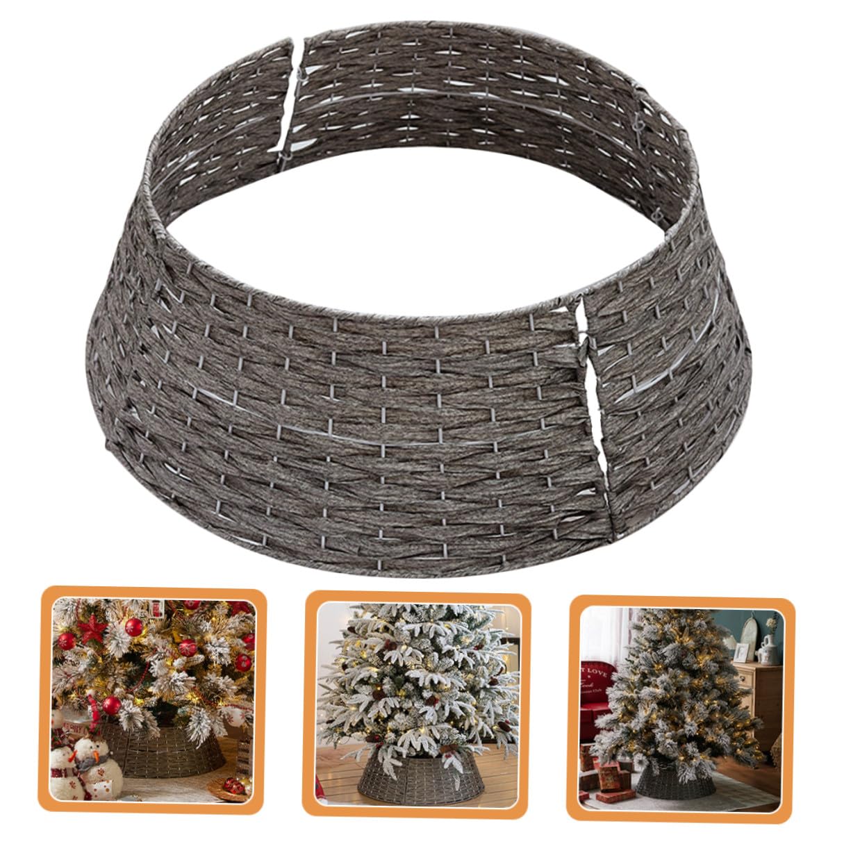 Holibanna Falda para Árbol de Navidad Pequeña Gris de Ratán Sintético Soporte Decorativo Rústico Reutilizable para Base de Árbol Collar Navideño Adecuado para Decoración Interior Festiva