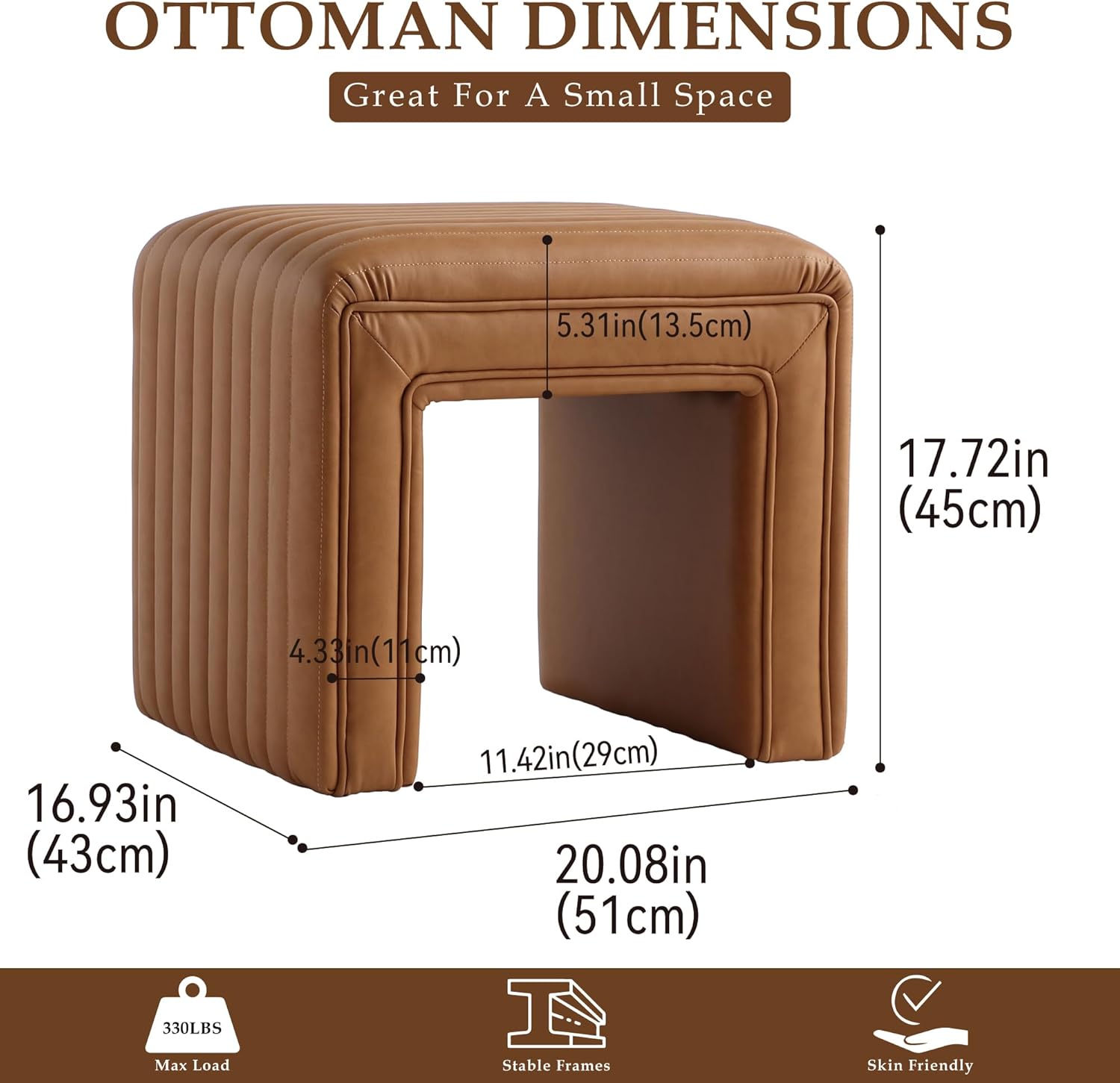 Get Set Style Vanity Stool Chair,Modern Leather Ottoman Foot Stool with Wooden Legs Sofa Bench Footstool Extra Seat for Vanity,Makeup Room,Living Room,Entryway,Office (Fully Assembled)