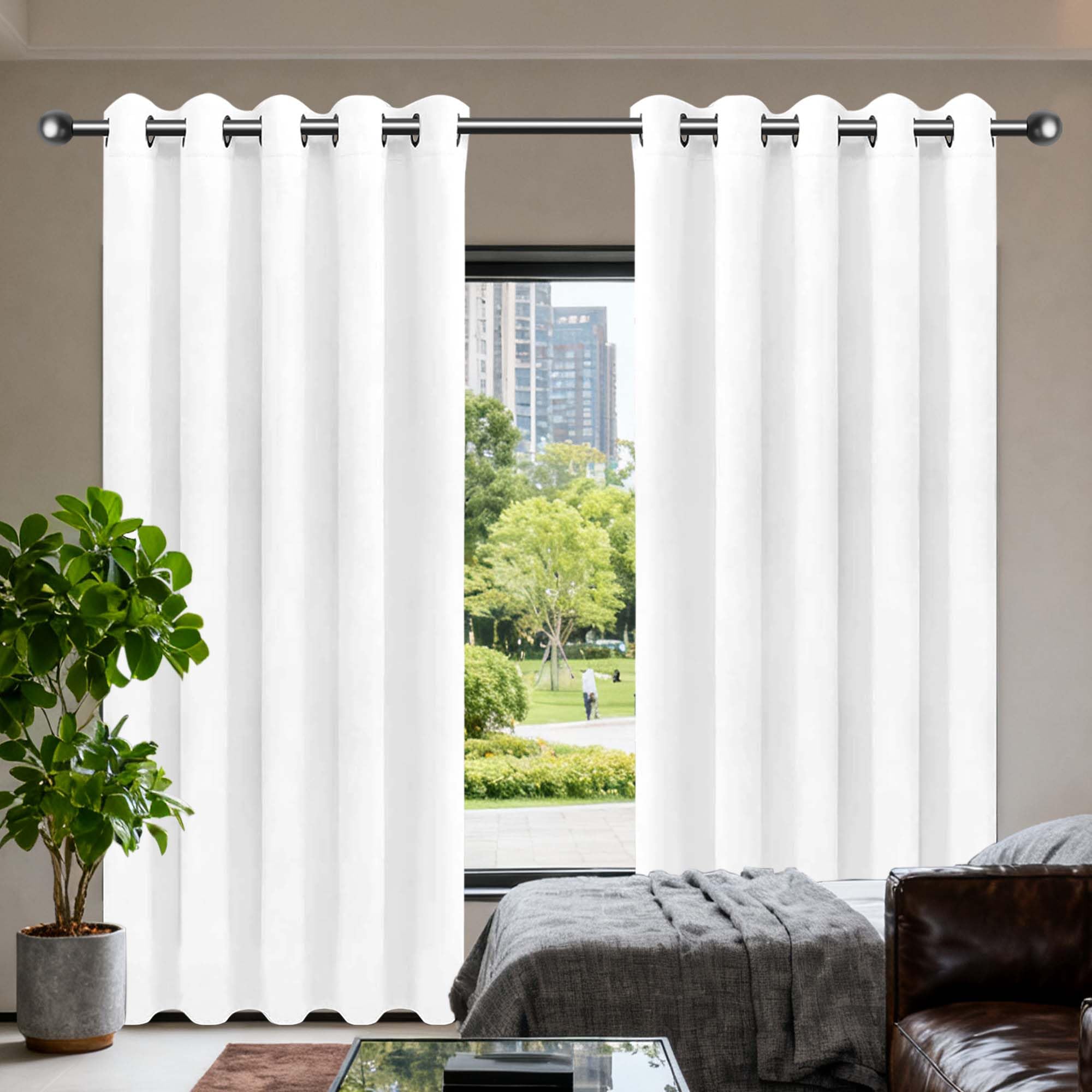 Isolant anti froid : rideau occultant blanc 460 x 85 cm à oeillets pour un salon toujours au chaud
