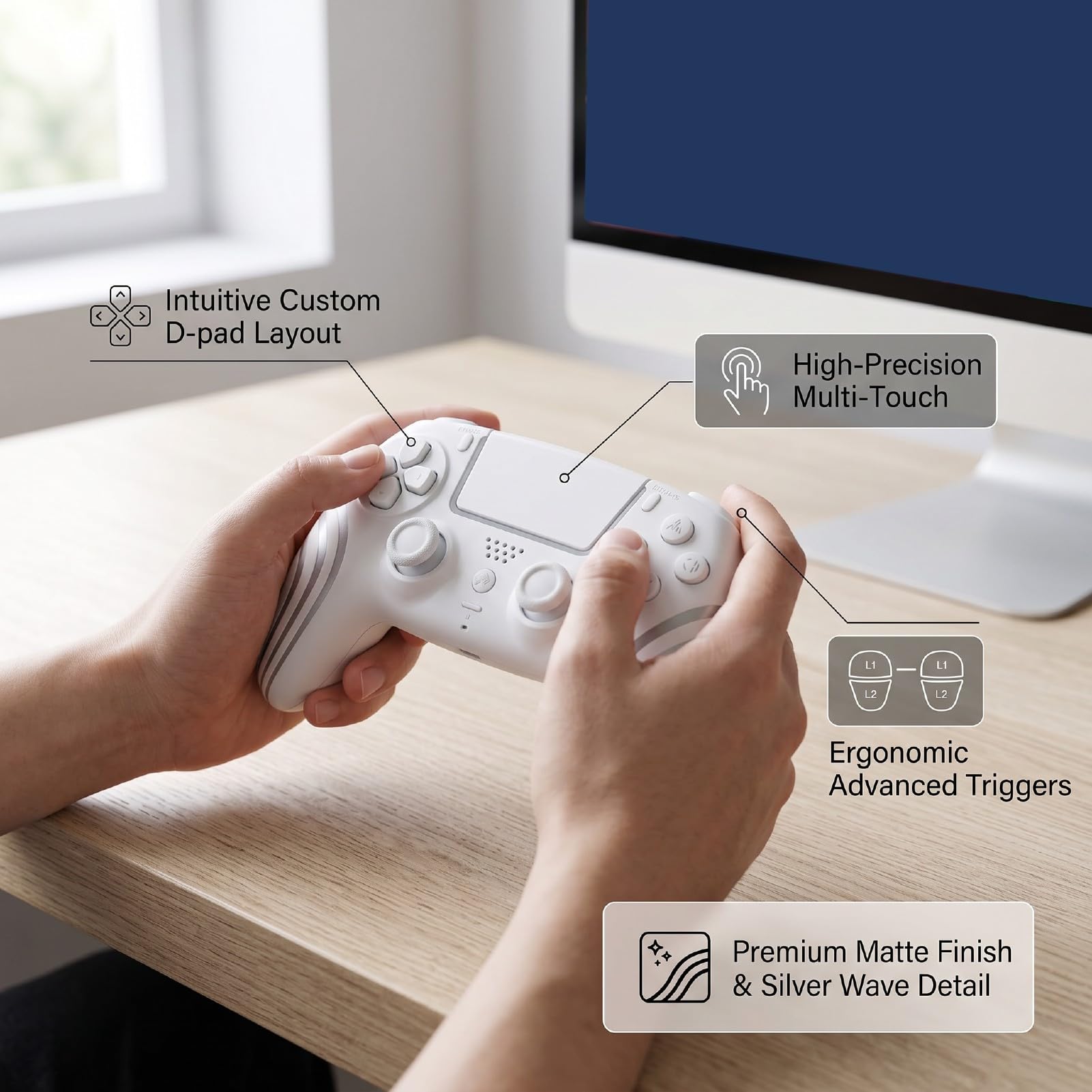 YUEHISY Controller di Gioco Wireless, Controller per PC, Hall Effect Gamepad for Gaming su Computer e Intrattenimento Domestico