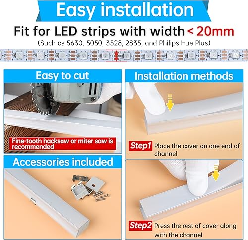 Miniatura 4 de Muzata Paquete de 6 tiras de luces LED de doble fila de 3.3 pies, esmeriladas, U118, 16.4 pies, 3535, tira de luces LED IP65, impermeable, DC12V,