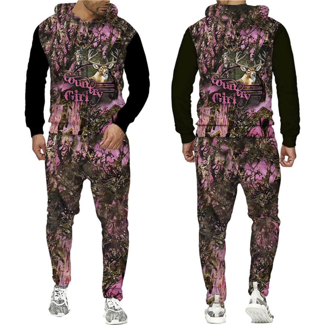 Caccia 3D Stampato Felpe con cappuccio Casual Uomo/Donna Camo Pullover Felpa Pantaloni Tuta Coppia Harajuku Tuta Set