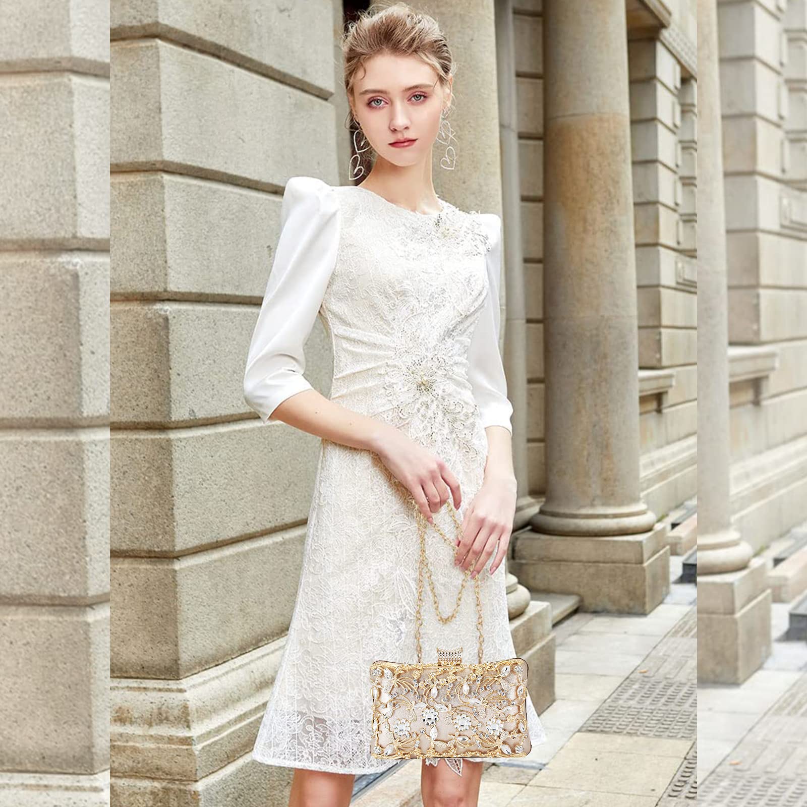 CORIOS Bolsa de Noche para Mujer Diamantes de Imitación Clutch Bolso de Fiesta Bolsos Bandolera con Cadena Bolso de Hombro para Fiesta de Graduación Banquete Boda Dorado