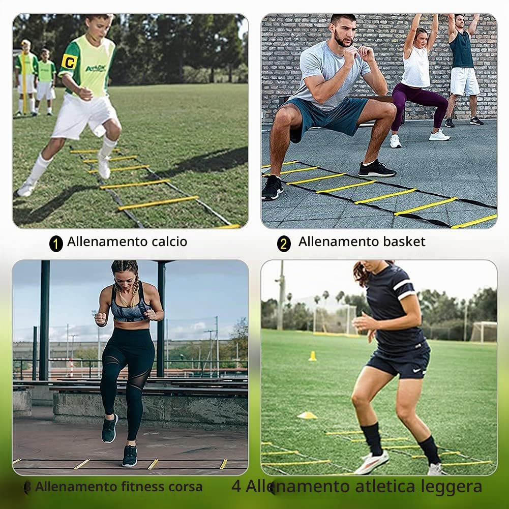 Kit Allenamento Calcio,Scaletta Allenamento Calcio 6M con 12 Coni Allenamento Calcio Accessori, Set di Allenamento per Il Calcio