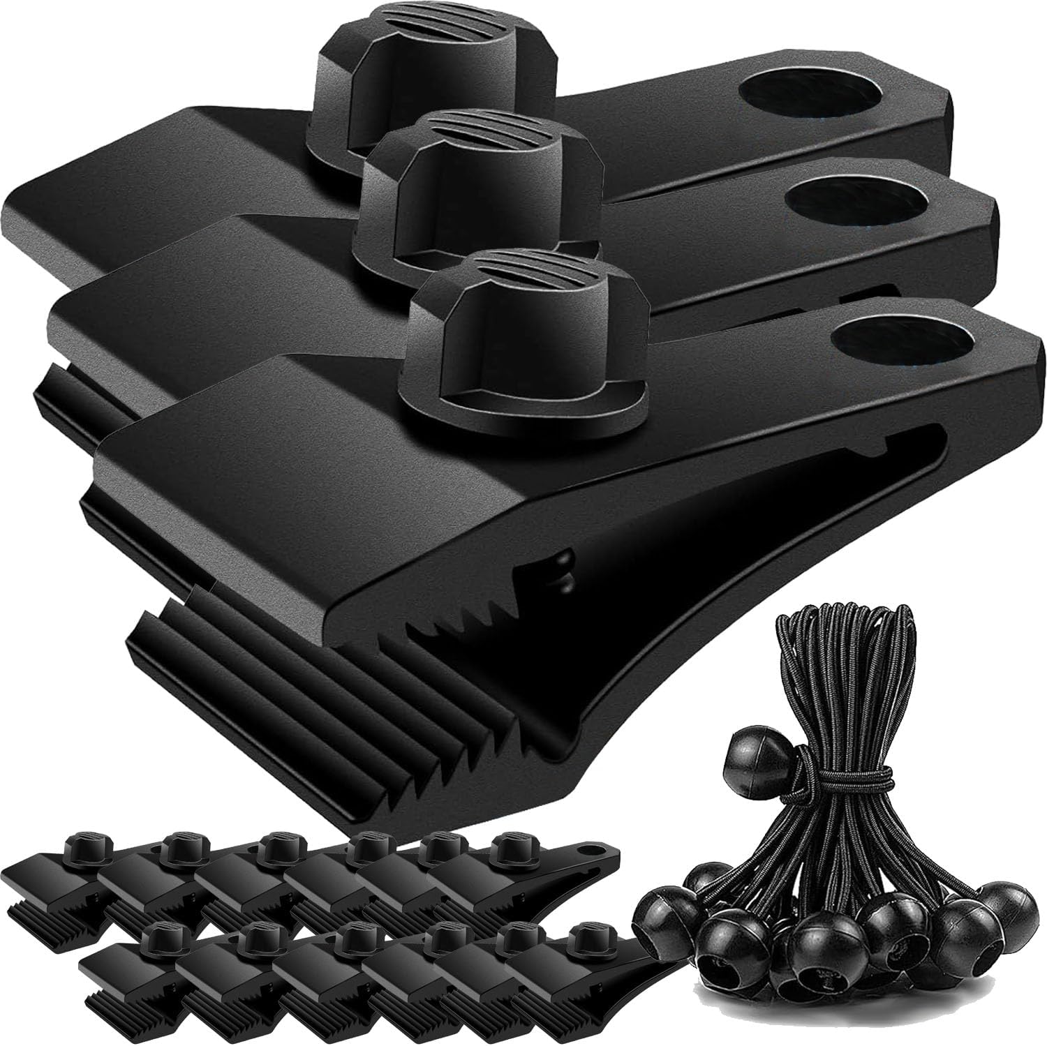 25PCS Tarp Clips with 6 inch Ball Bungee Cords - Heavy Duty Lock Grip Thumb Screw Camp Tent Clips for Outdoor Camping Caravan Awnings Canopies Swimming Pool Covers Car Covers