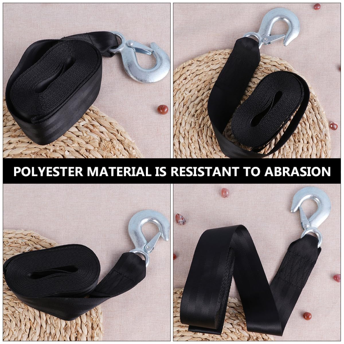 Schwarzer Seilwindenriemen 1,5 Tonnen 4,7cm Polyester mit Stahlhaken
