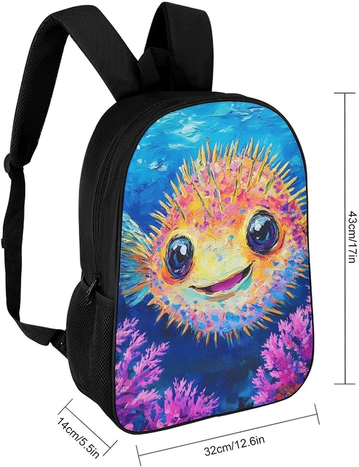 Funny Puffer Fish Unisex Backpack 17" Casual Daypacks Simple Shoulders Bag for Camping Hiking Travel Gear