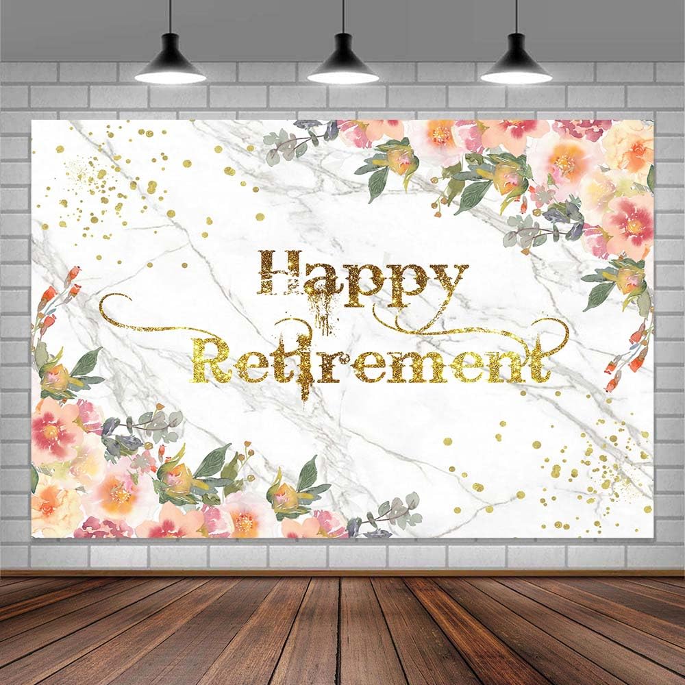 1,8 x 1,8 m Happy Retirement Banner sfondo per donne decorazioni per feste grano di marmo oro glitter sfondo foto decorazioni per feste grano di marmo congratulazioni foto stand puntello