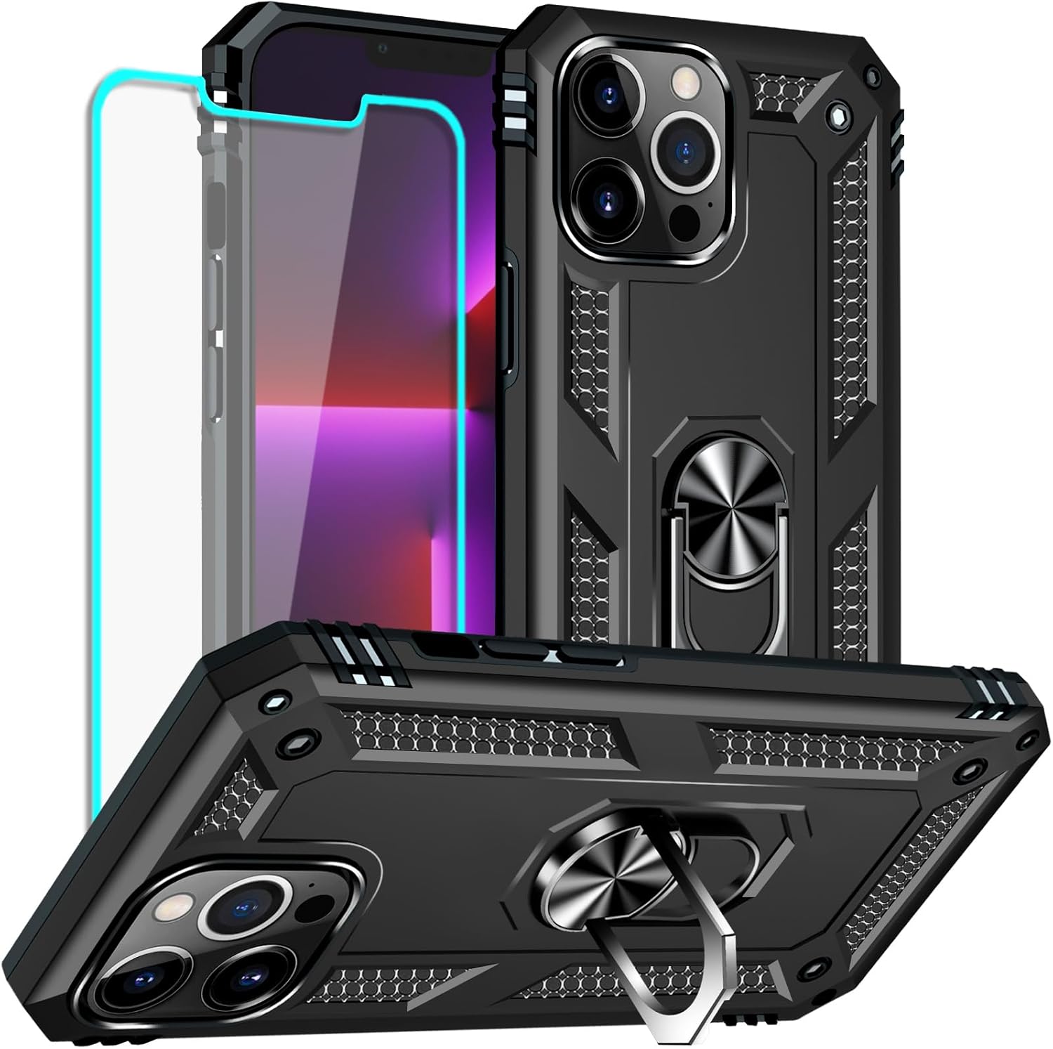 Yiakeng for iPhone 13 Pro Case with Screen Protector: Military Grade Protective Cases with Ring Hold… Yiakeng for iPhone 13 Pro Case with Screen Protector: Military Grade Protective Cases with Ring Hold…