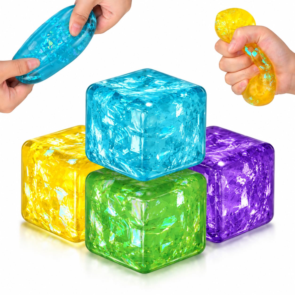 4Pcs Clear Squishy Ice Cube, 5.5cm High Density Fidget Cube Stress Ball