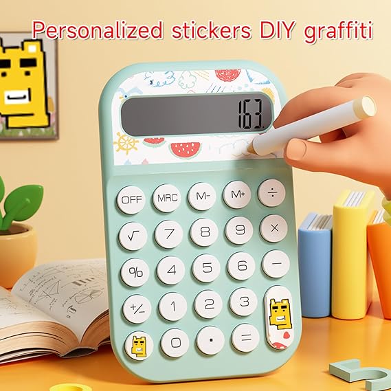 Pocket Calculator, Kids 8 Digit Small Desktop, LCD Display, Cute & Aesthetic Mini Calculator (Beige, S)
