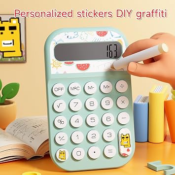 Pocket Calculator, Kids 8 Digit Small Desktop, LCD Display, Cute & Aesthetic Mini Calculator (Beige, S)