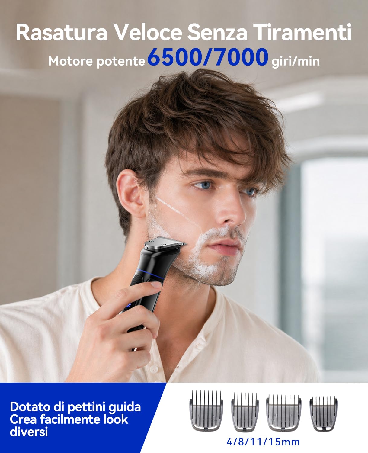 Kensen Rasoio Elettrico Corpo Uomo All-in-one Multigroom Autonomia 120 Min | 2 velocità Wet & Dry 18 in 1 Regolabarba Macchinetta Barba Uomo con Testine intercambiabili per corpo barba e capelli, 3-15mm