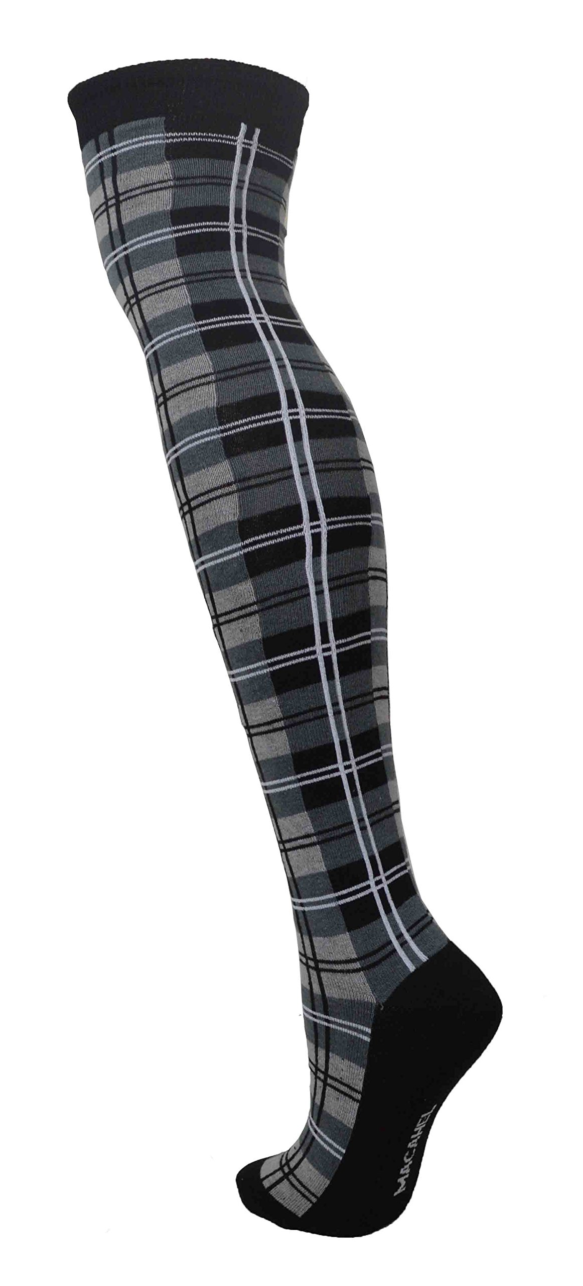 Macahel Ladies Over The Knee Tartan Socks (Grey Tartan)