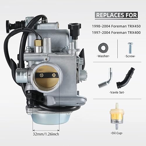 Miniatura 3 de FourTrax 300 Carburador para Honda TRX300 TRX350 Carb, Rancher 350, Foreman 400 450 con filtro de aire y aceite, cepillo de limpieza