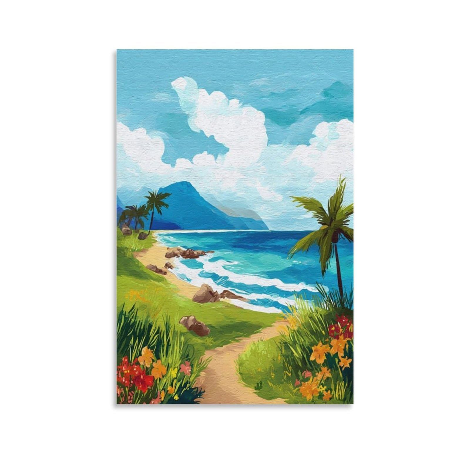 ZBBGGOZ Oahu Posters 24x36inch(60x90cm) Vintage Watercolor Canvas Art