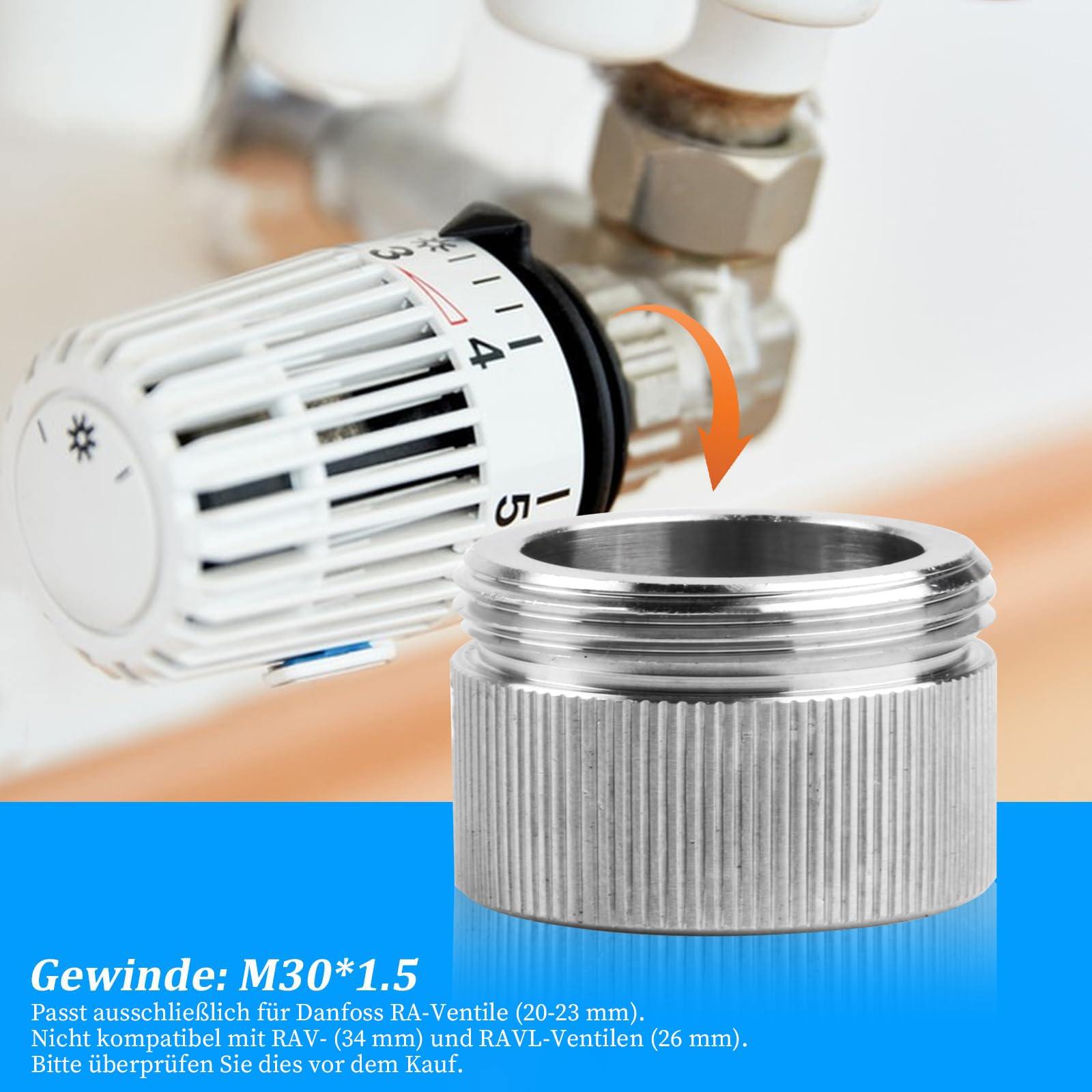 M30x1,5 Gewinde GANCEI Heizkörperthermostat-Adapter Edelstahl M30x1,5 - Für RA/RAVL Ventile 2 Stück Heizventil Anschlussstück