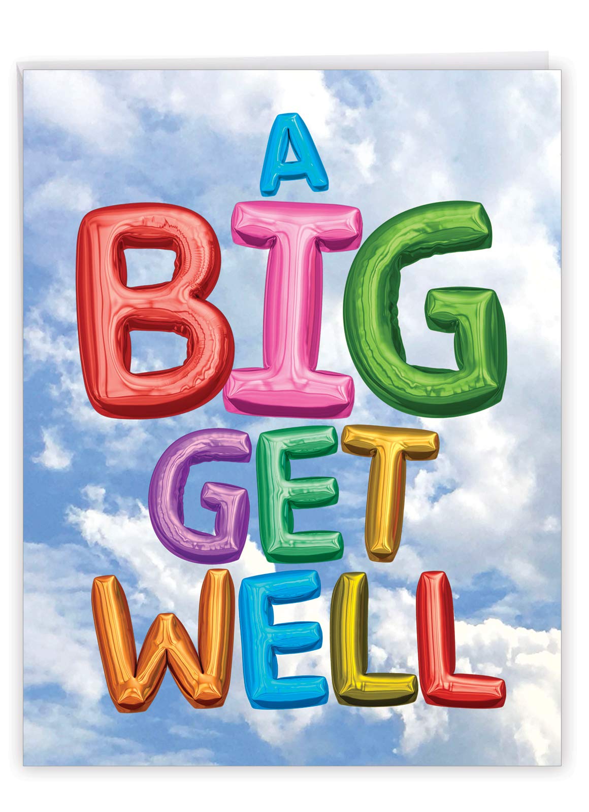 NobleWorks - Jumbo Get Well Greeting Card (8.5 x 11 Inch) - Beautiful Feel Better Soon, Group Notecard (Not 3D or Raised) - Inflated Messages From Us