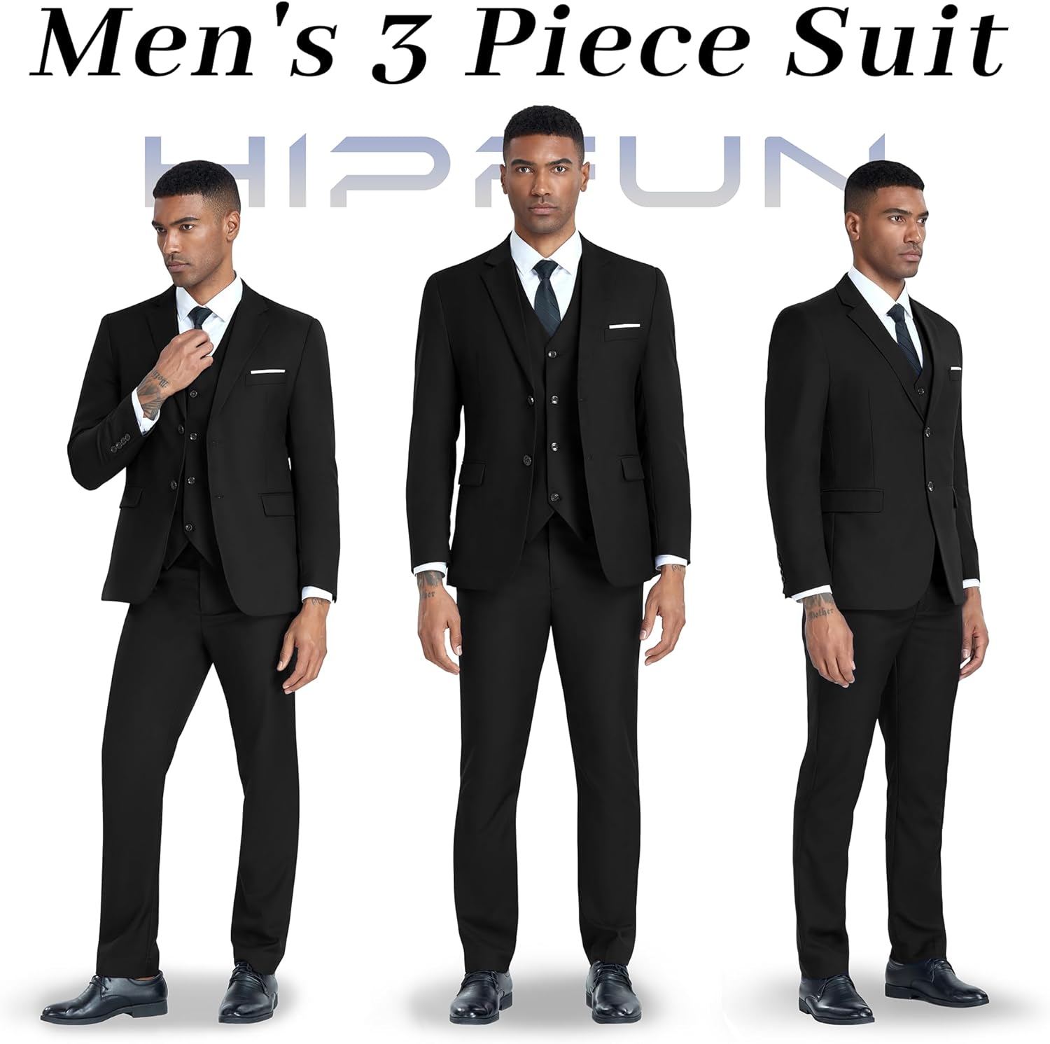 Men's 3 Piece Slim Fit Suit Set, Two Button Blazer Solid Suit Jacket Vest Pants Tuxedo Set for Wedding Prom - Image 2