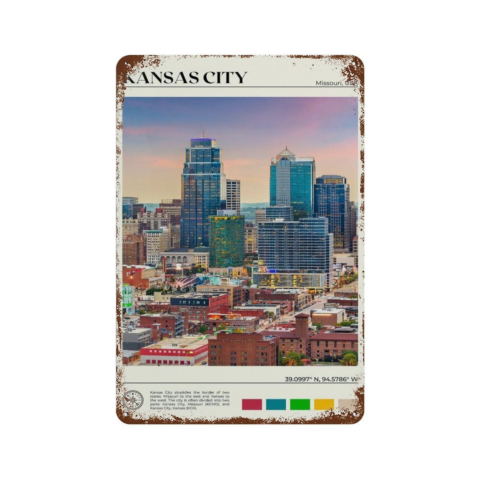 xiaoxiaoshen Real Photo Kansas City Missouri Wall Decor Art Metal Tin Poster Modern Home Decor Art Home Bar Shop Decorations Vintage Sign 30x20cm