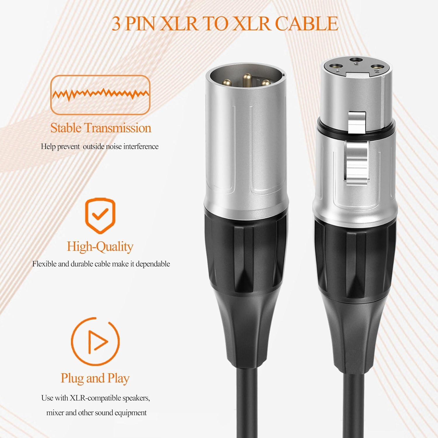 Tisino Cable XLR, paquete de 4 cables de micrófono XLR macho a XLR hembra, cable de micrófono equilibrado compatible con preamplificadores/sistemas de altavoces y más, 3 m