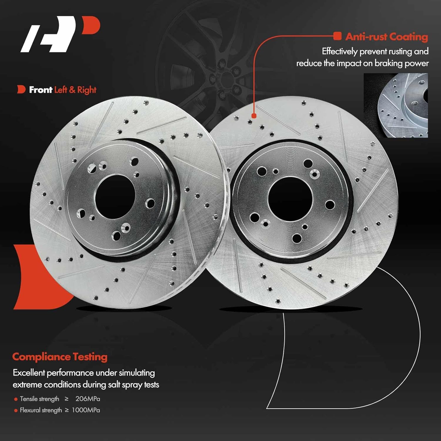 A-Premium 12.27 inch (311.7mm) Front Drilled and Slotted Disc Brake Rotors Compatible with Select Acura Models - RDX 2013-2018 3.5L, ILX 2016 2.4L, 2-PC Set
