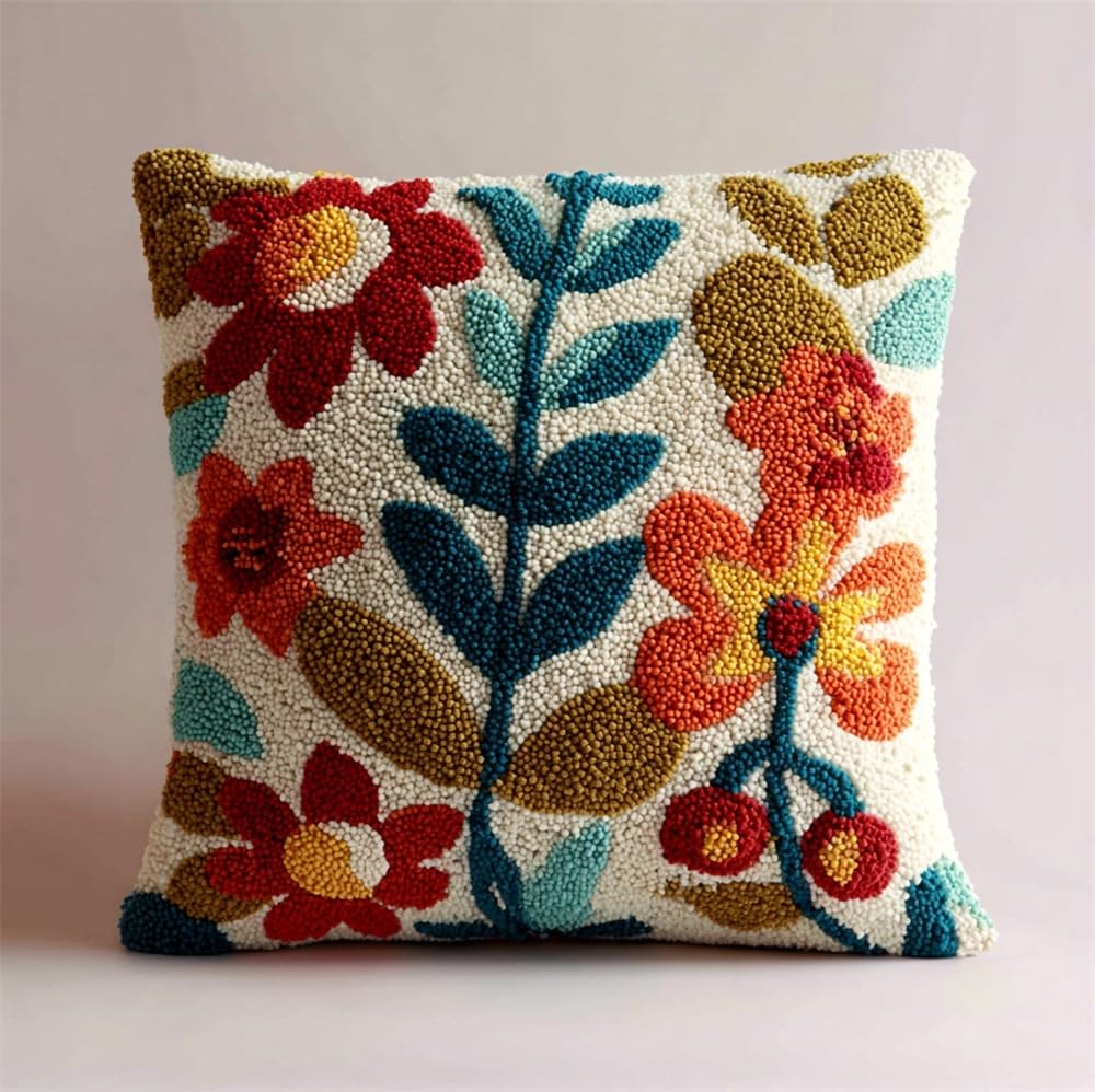FWRTYCB Latch Hook Pillow Kit Plant Flower Leaves Crochet Yarn Hooking Pil