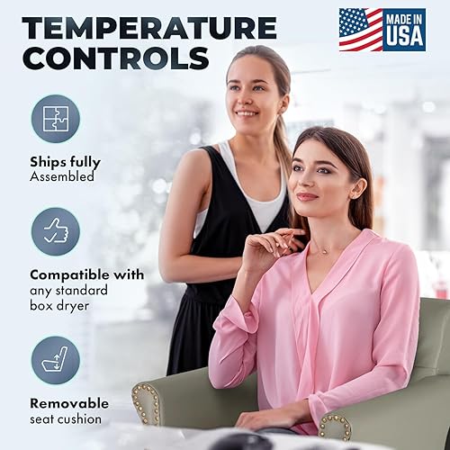 Miniatura 4 de Buy-Rite Chelsea - Silla secadora de pelo, respaldo copetudo gris con ribete de uñas de latón, asiento ancho de espuma, cojín extraíble, glamour de