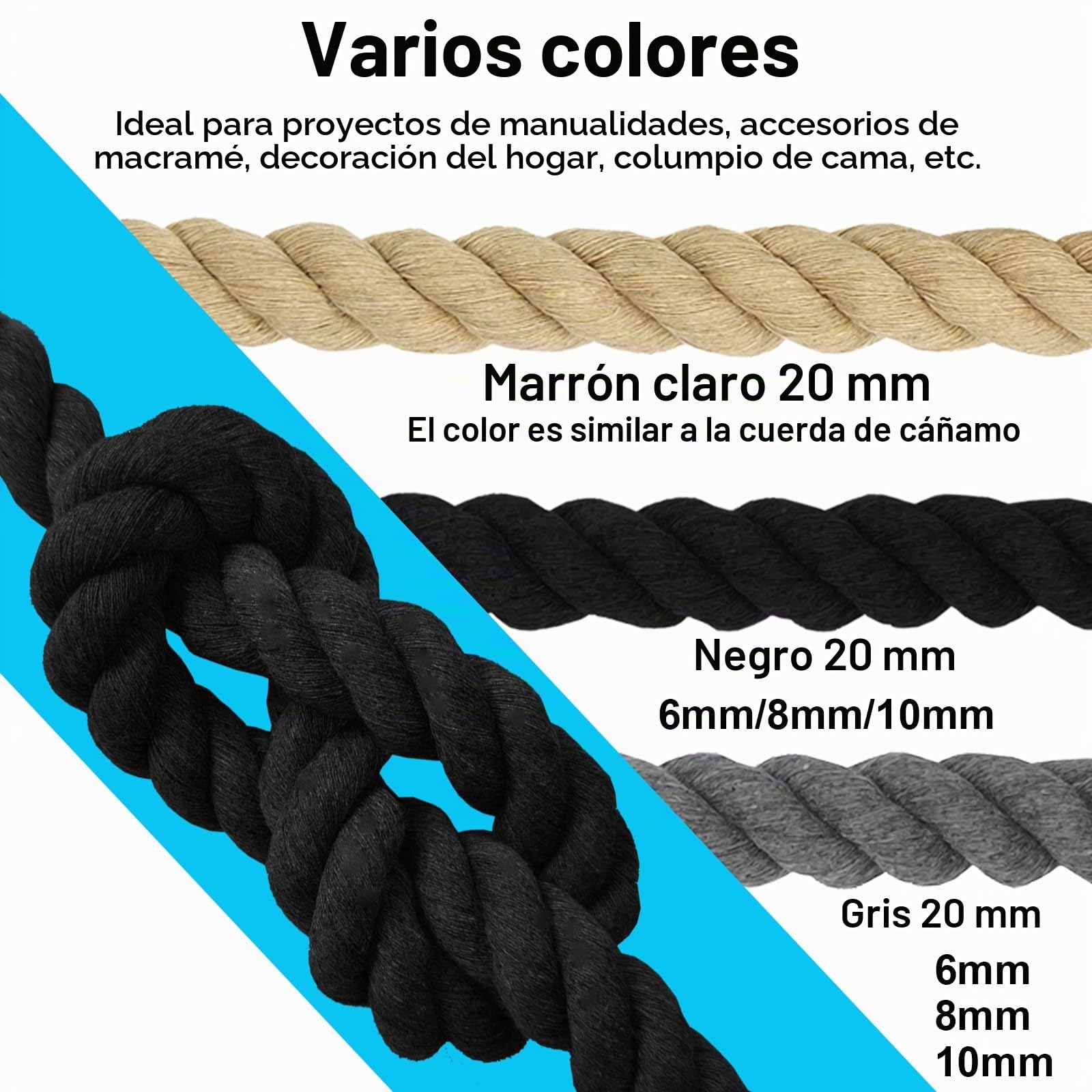 Cordón de algodón, hilo de cuerda de macramé, varios tamaños de cuerda de algodón para manualidades DIY, regalos