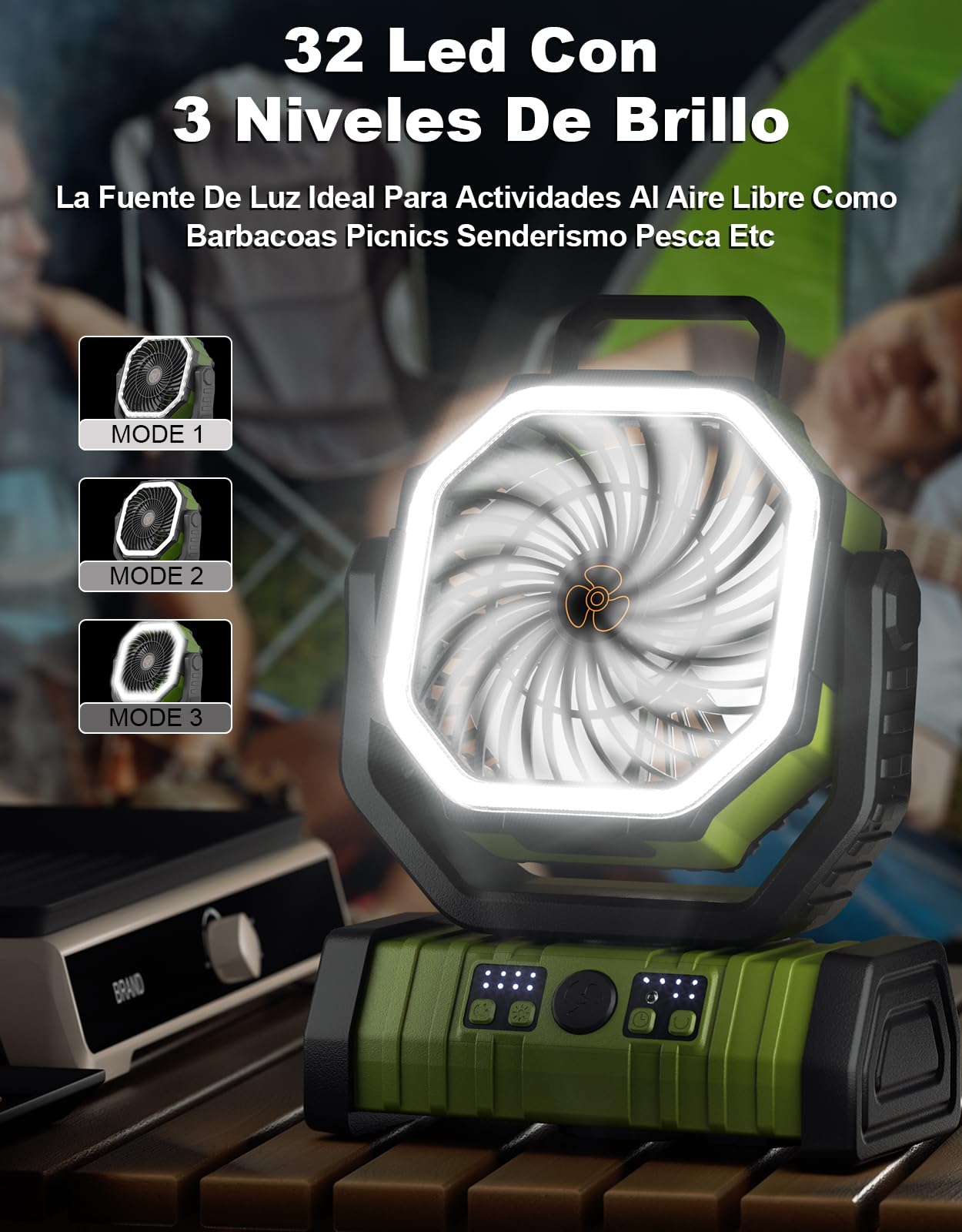 Richday Ventilador Camping 20000mAh, Ventilador Portatil Recargable, Ventilador USB de mesa con batería,Control Remoto, 270° de rotación,Luz LED, para Oficinas Dormitorio Tienda Camping Viaje