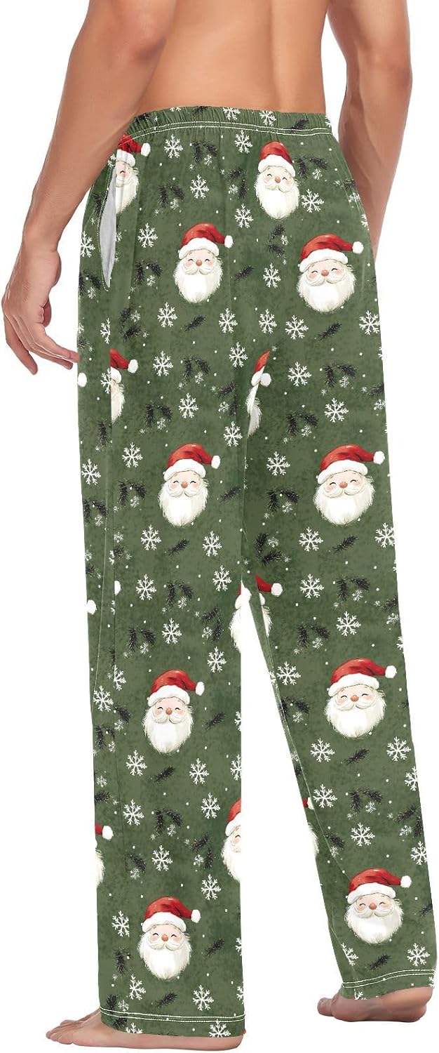 ALAZA Santa Clause Christmas Snowflake Men's Pajama Pants Men Cotton Pajama Bottoms with Pockets, S
