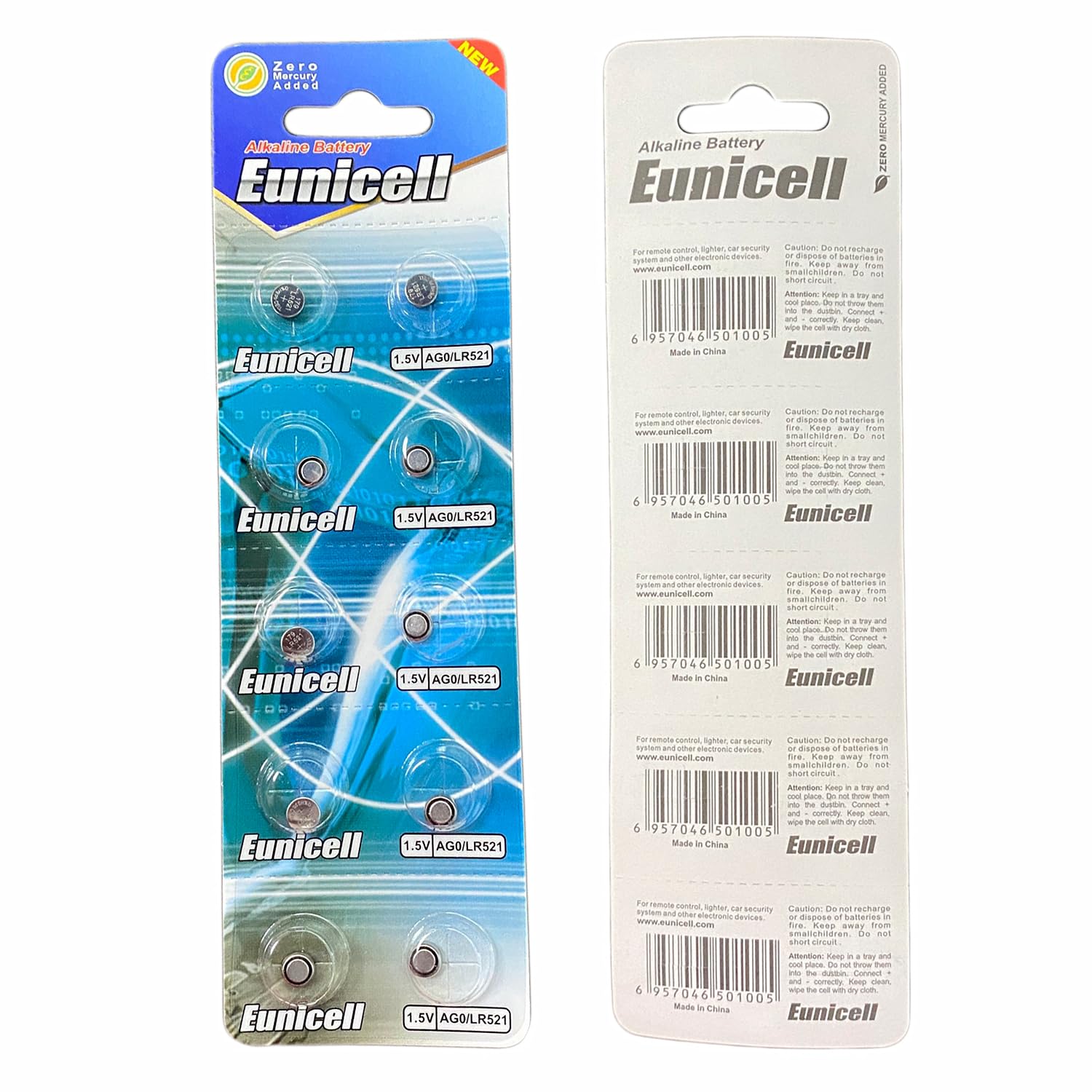 Pack of 10 - LR920/AG6 Eunicell 1.5V Button Coin Cell Alkaline Batteries - Suitable for use in LED lights, Digital Voice Recorders, Toys, Blood Glucose, Cholesterol Testing, Meters, Toys — view 7