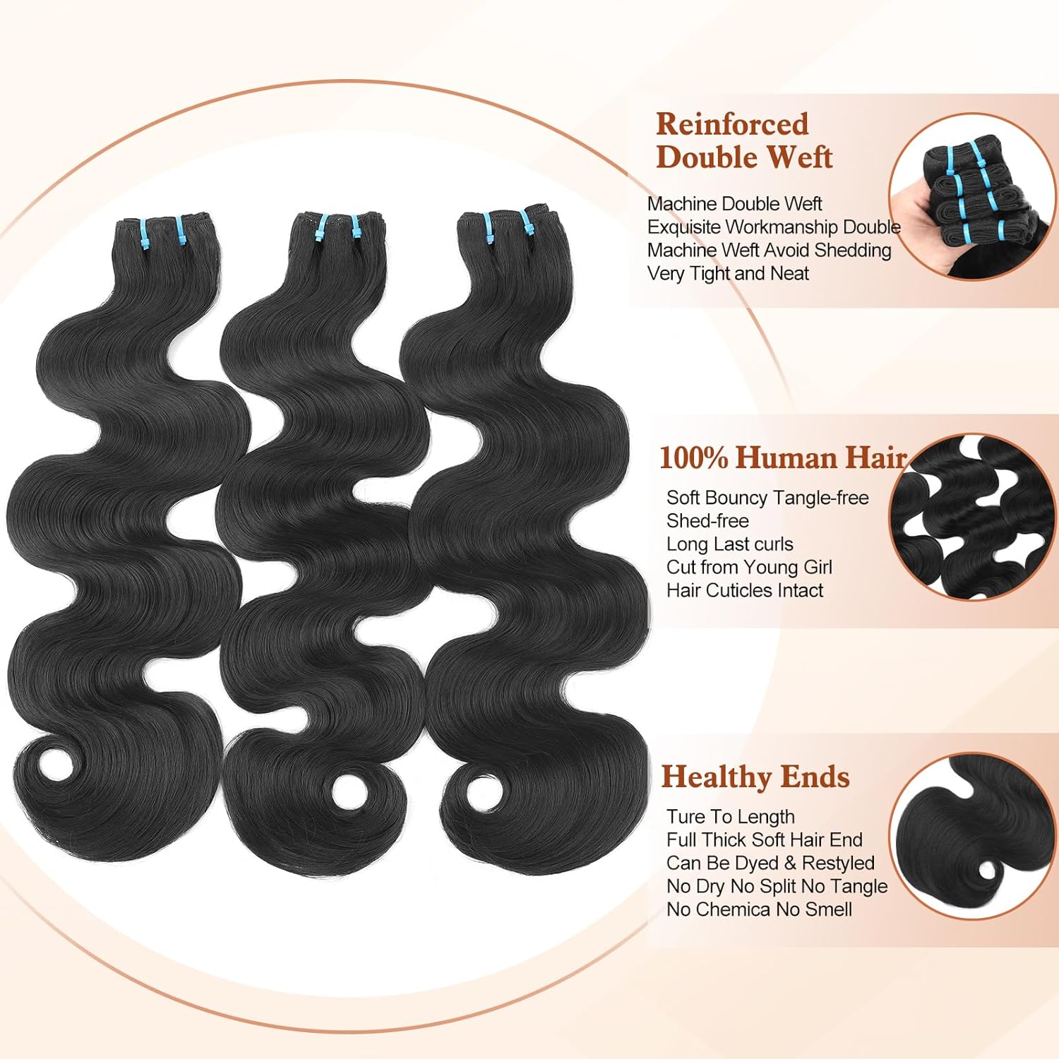 18A Raw Human Hair Bundles Body Wave 26 28 30 Inch, 100% Real Bundle Human Hair 3 Bundles, Triple Lifespan Virgin Remy hair Natural Color (26 28 30 Inch)