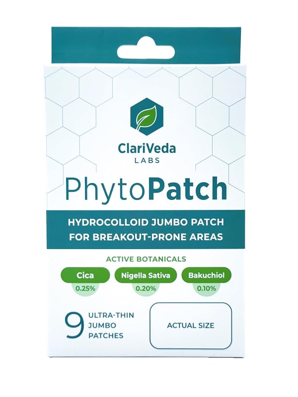 Tiras hidrocoloides Jumbo para cuidados localizados ClariVeda Labs com CICA, Nigella Sativa e Bakuchiol, veganas