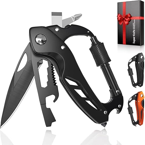 Mosquetón multiherramienta 9 en 1 con navaja de bolsillo, regalos de relleno de calcetines para hombres, mosquetones EDC con cuchillos plegables,