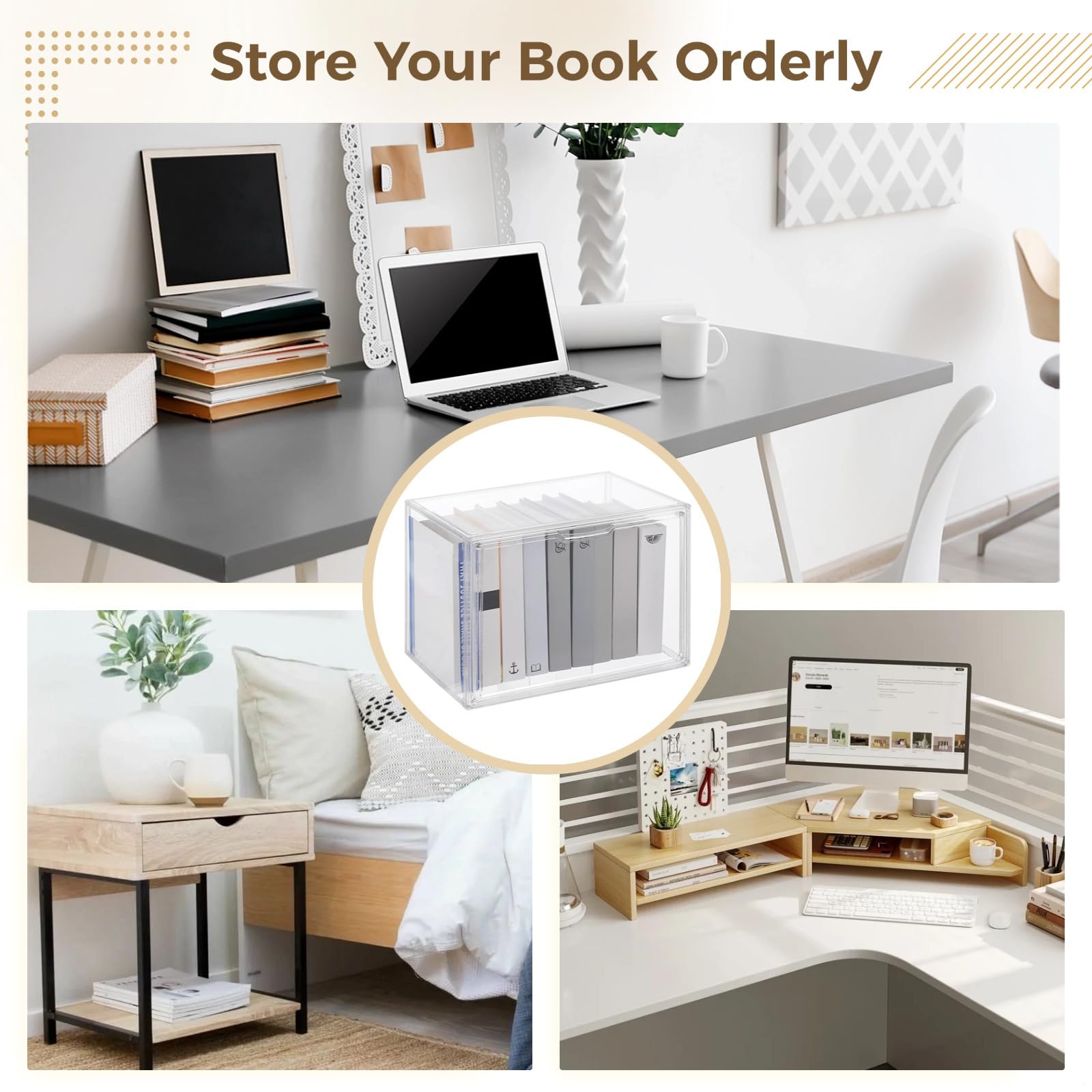 Organizer a cubo in acrilico trasparente, 35,5 x 22,9 x 27,9 cm, ripiano in plastica con scanalature per maniglia e design aperto