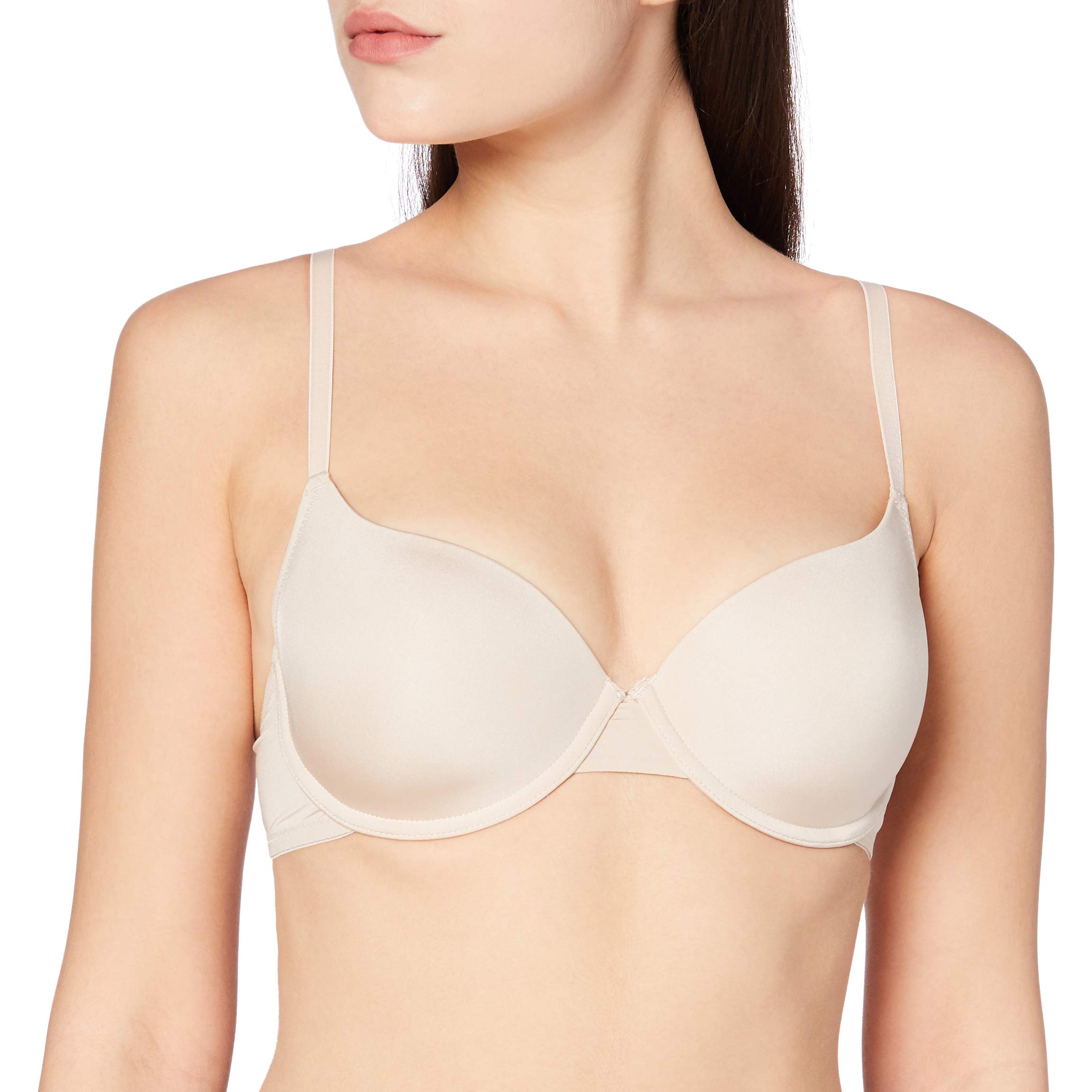 DORINA Adele Women's Lightly Padded Demi Bra, Soft Micro Fabric with Floral Lace Band, Underwired Support, Adjustable Straps, Satin Bow with Diamante Charm, Nude