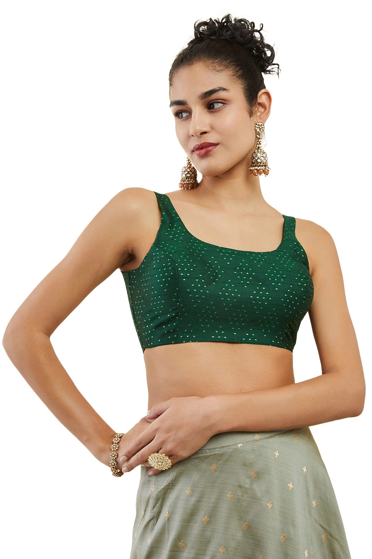 SochWomen Art Silk Sleeveless Blouse, Green, 40